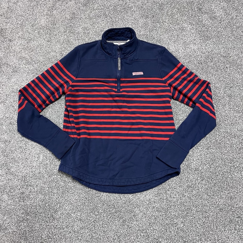 Vineyard Vines Shep Shirt Womens XS Navy Red Striped Quarter Zip Pullover